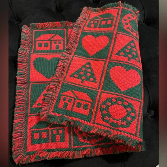 VTG Christmas Table Decor Runner Placemat Wreath Trees Hearts Country Cottage - Picture 5 of 7